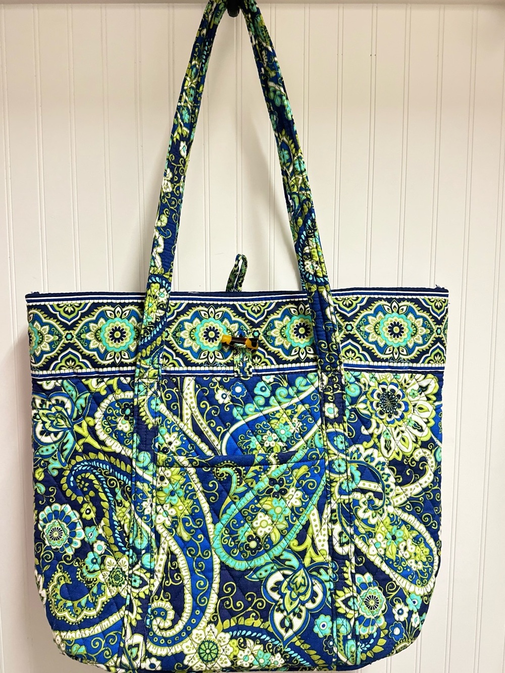 Vera Bradley Navy and Green Paisley Quilted Tote
